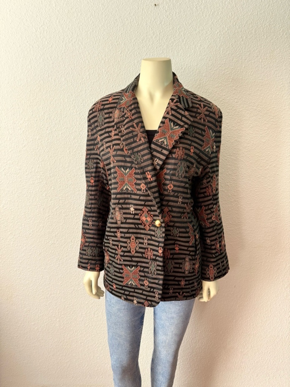 Vintage Town Travel Tapestry single-breasted Blazer Southwestern Aztec Jacket M